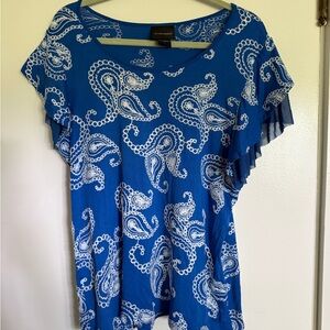 Vibrant Blue Paisley Short Sleeve Top
